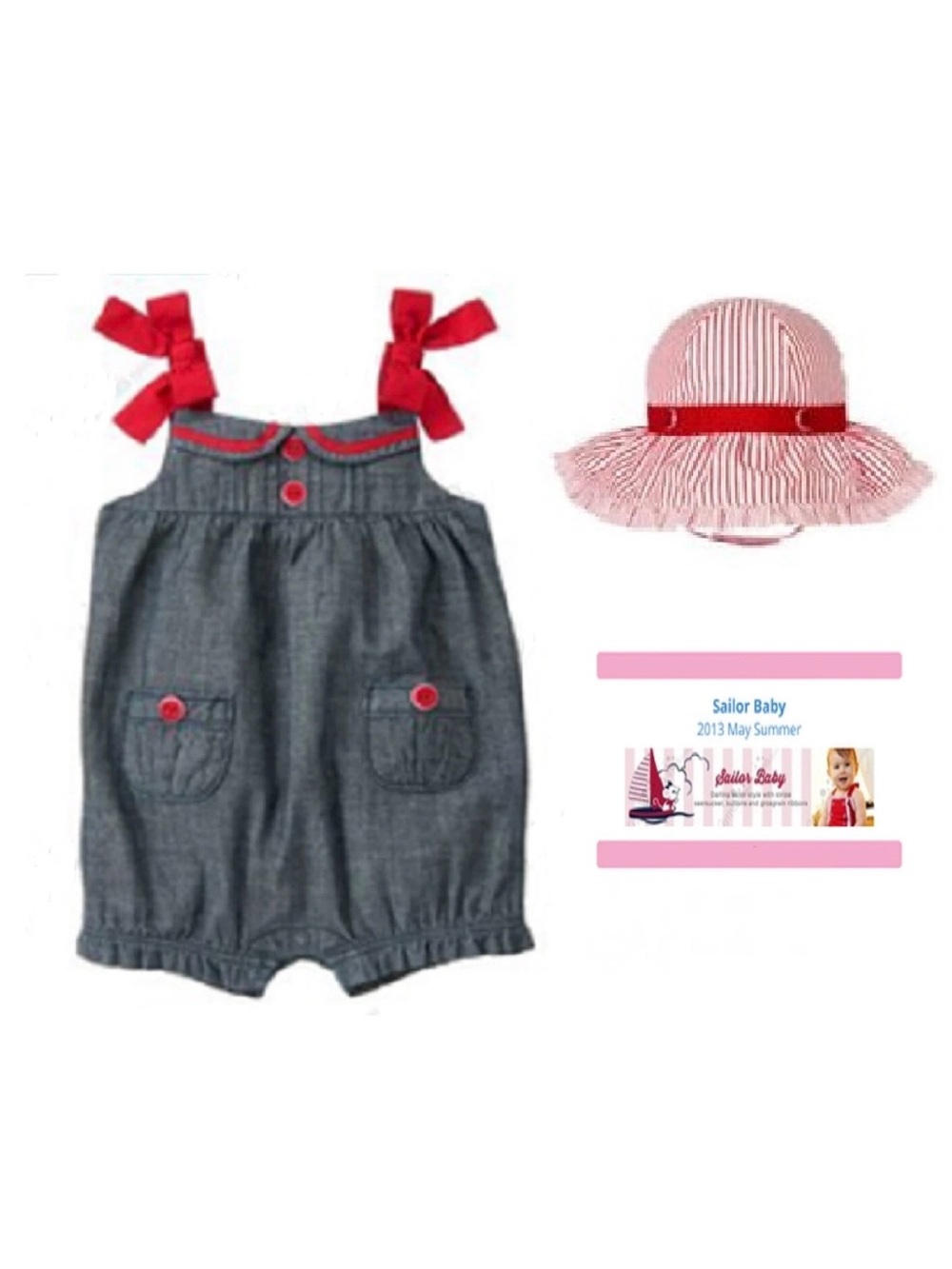 NWT/Pre-Owned Gymboree Baby Sailor Chambray Romper &Red Seersucker Hat   18-24mo